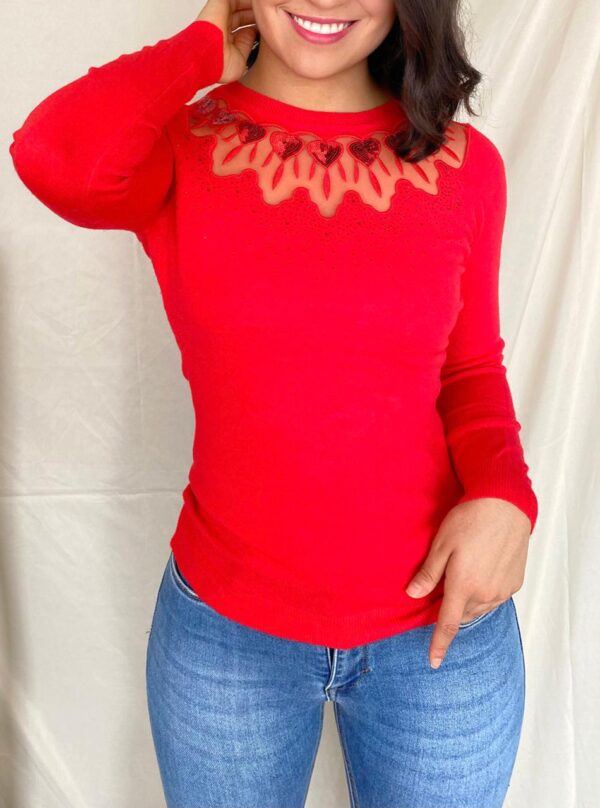 Blusa tejida corazones 1183 rojo